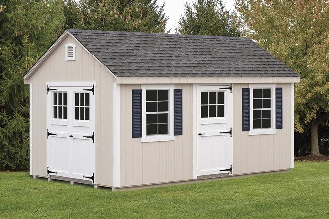 deluxe shed with double doors and windows with shutters