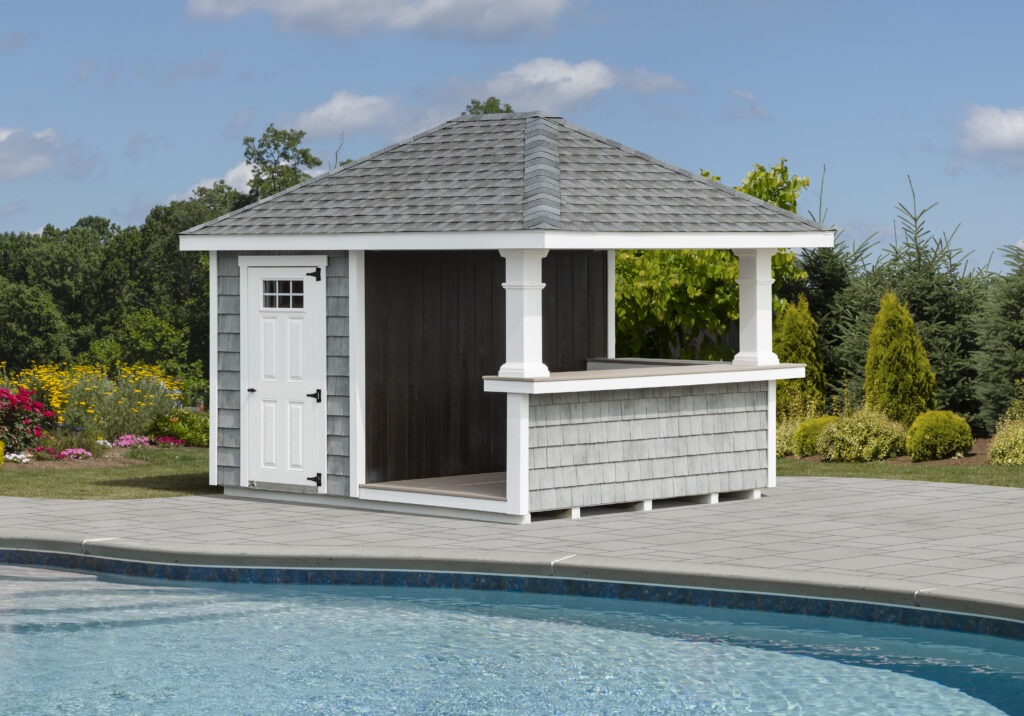 pool shed with outdoor bar