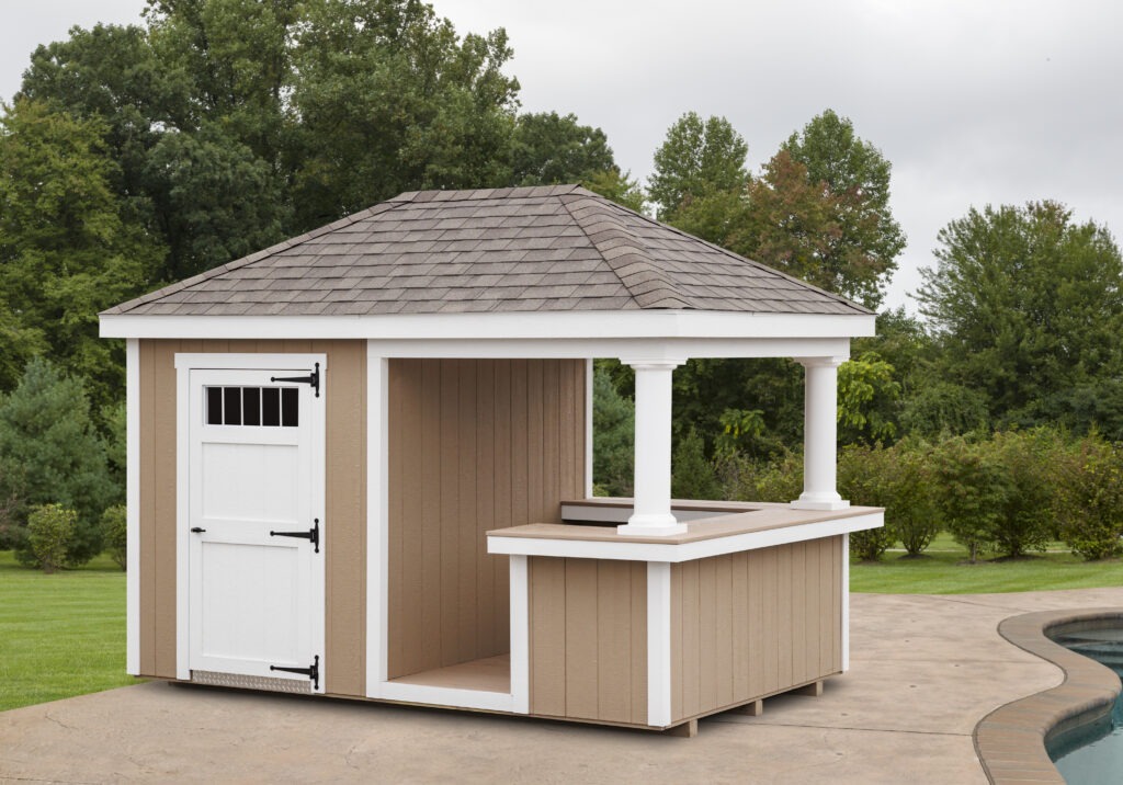 small pool shed with bar