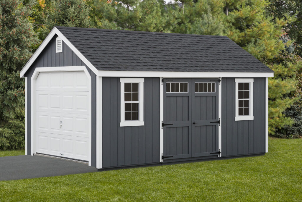 medium one car garage dark siding