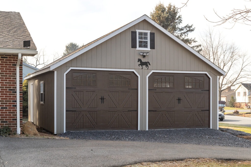 modular a-frame garage with carriage doors