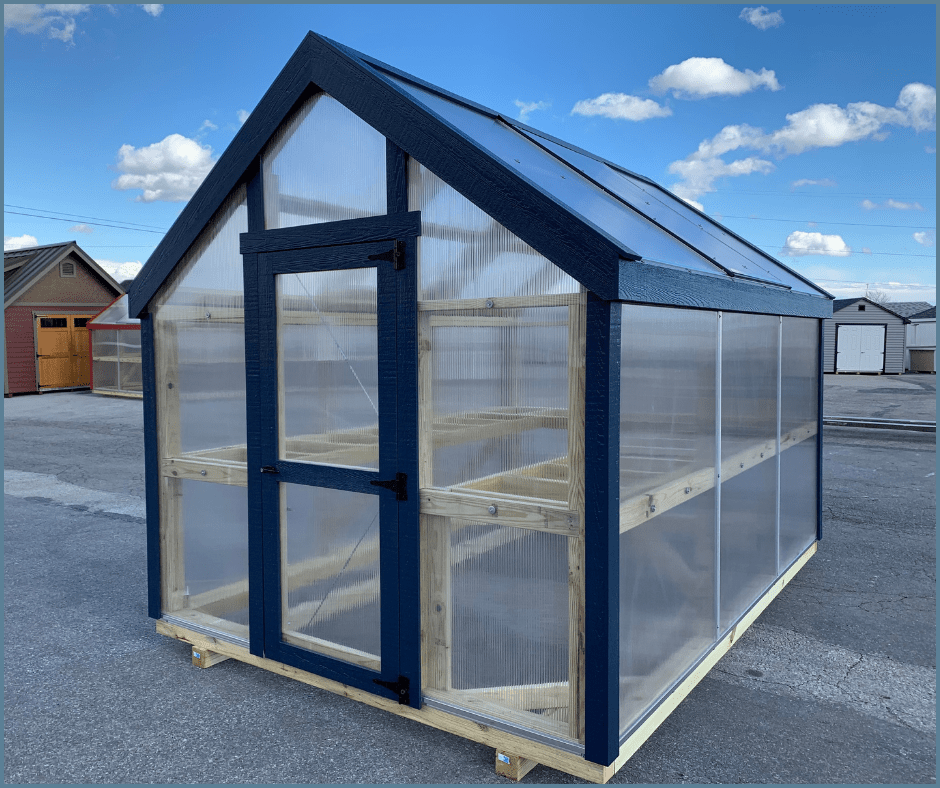 8x12 greenhouse with planter bench attached 