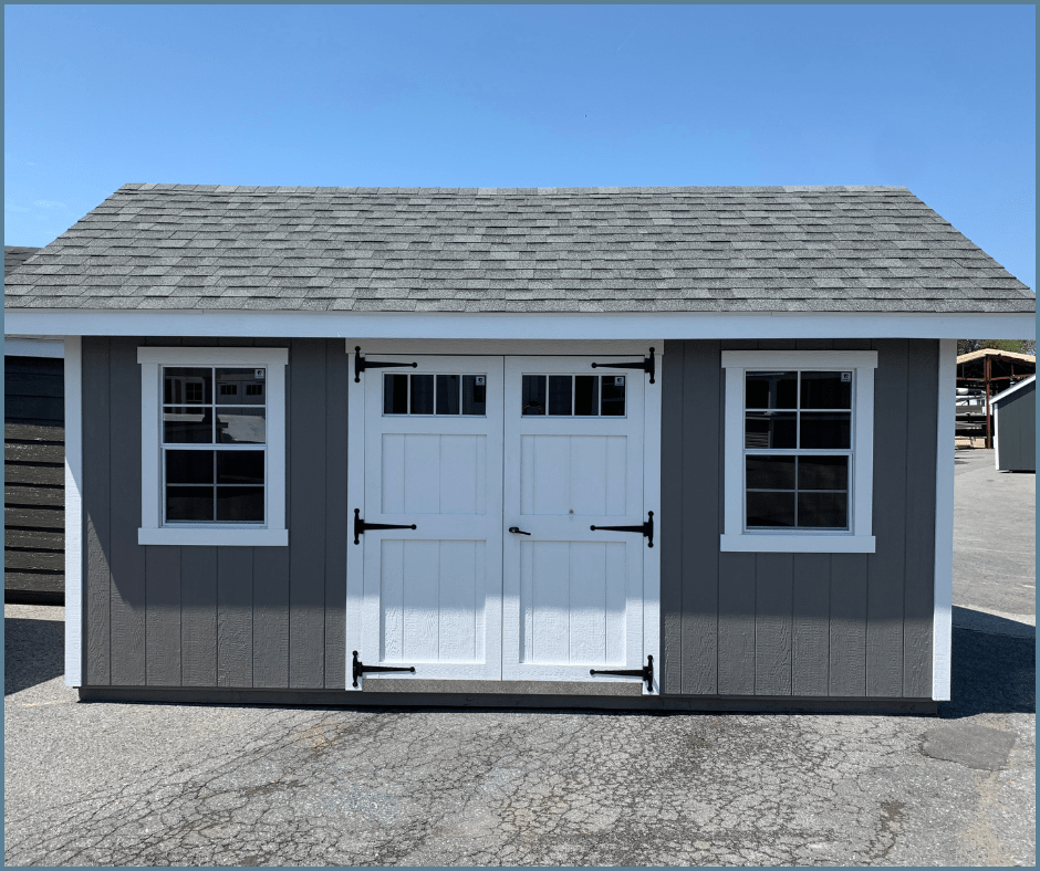 tool shed nantucket style aged pewter color smartside siding