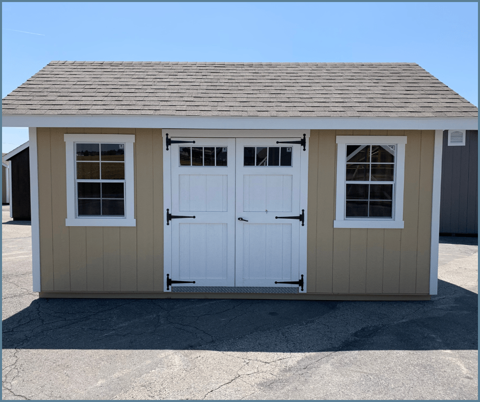 10x16 autumn tan smartside shed for backyard equipment and tools