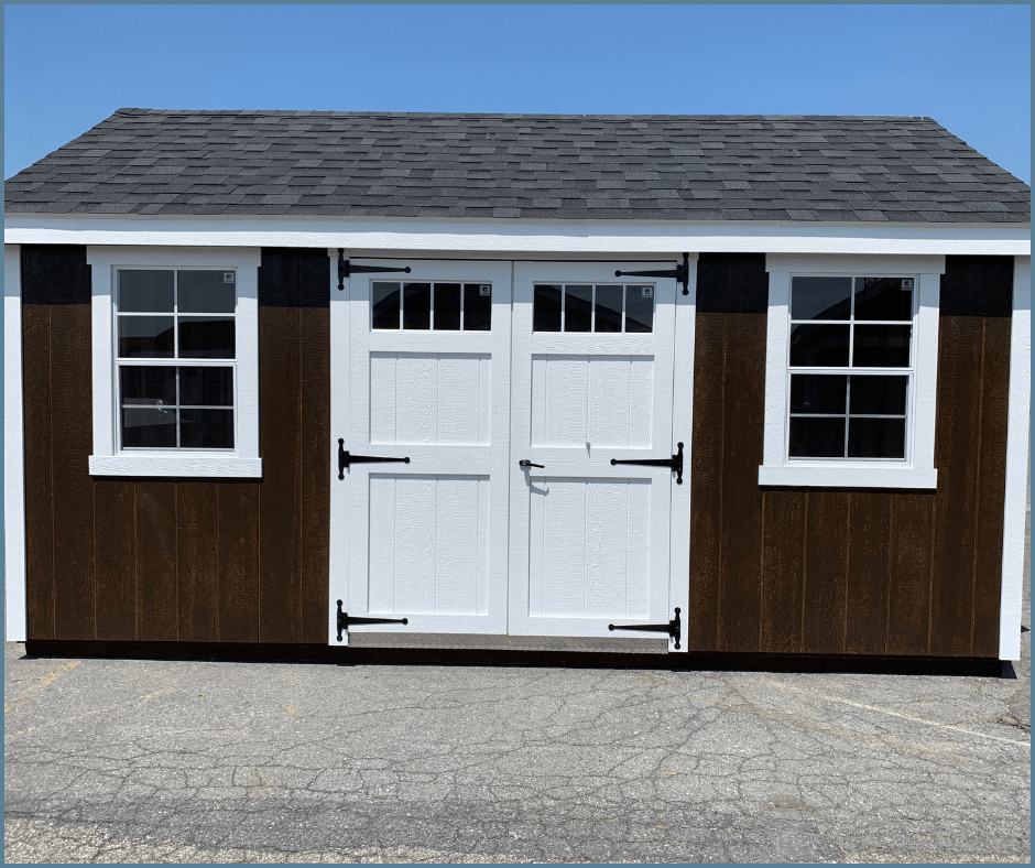 chestnut urethane shed for lawn equipment and gardening tools