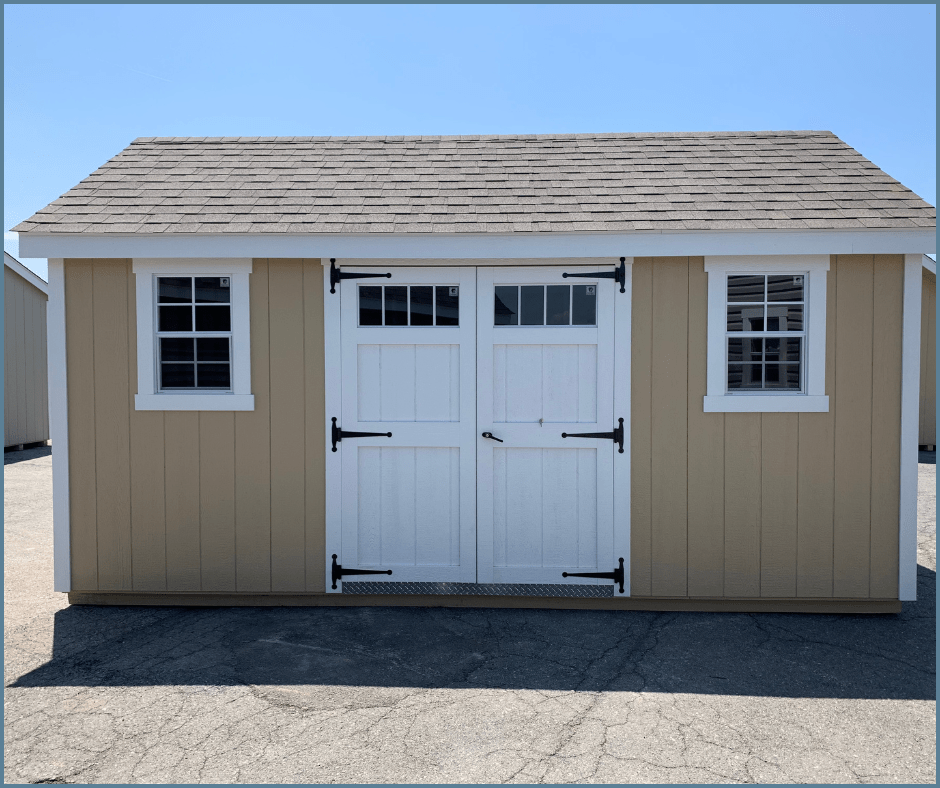 tan backyard storage shed