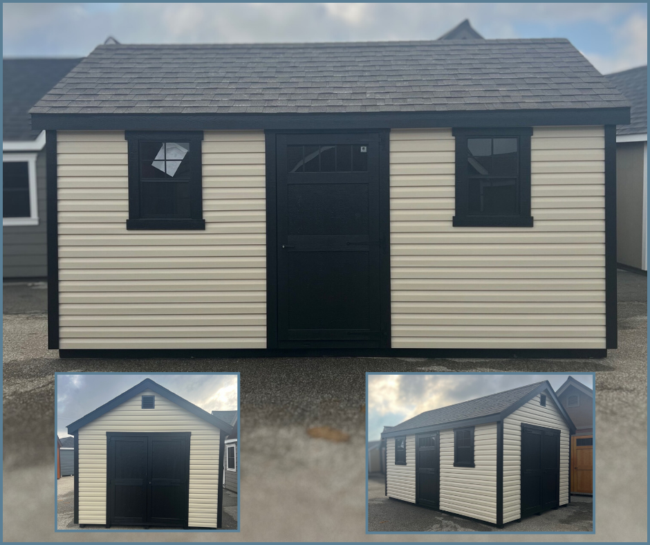 10' x 16'vinyl siding shed with black trim